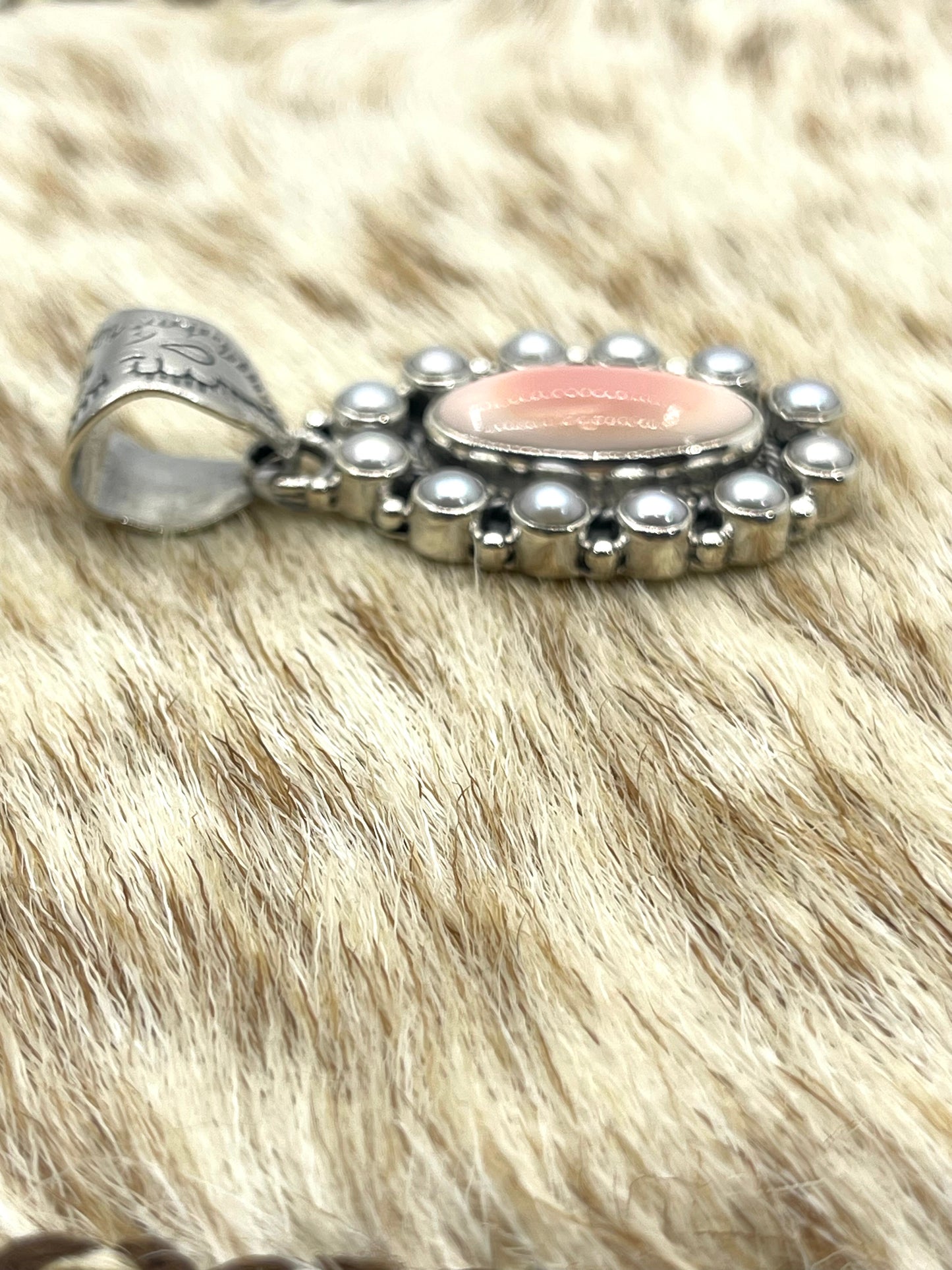 Pink Conch Shell with Freshwater Pearl Cluster Pendant