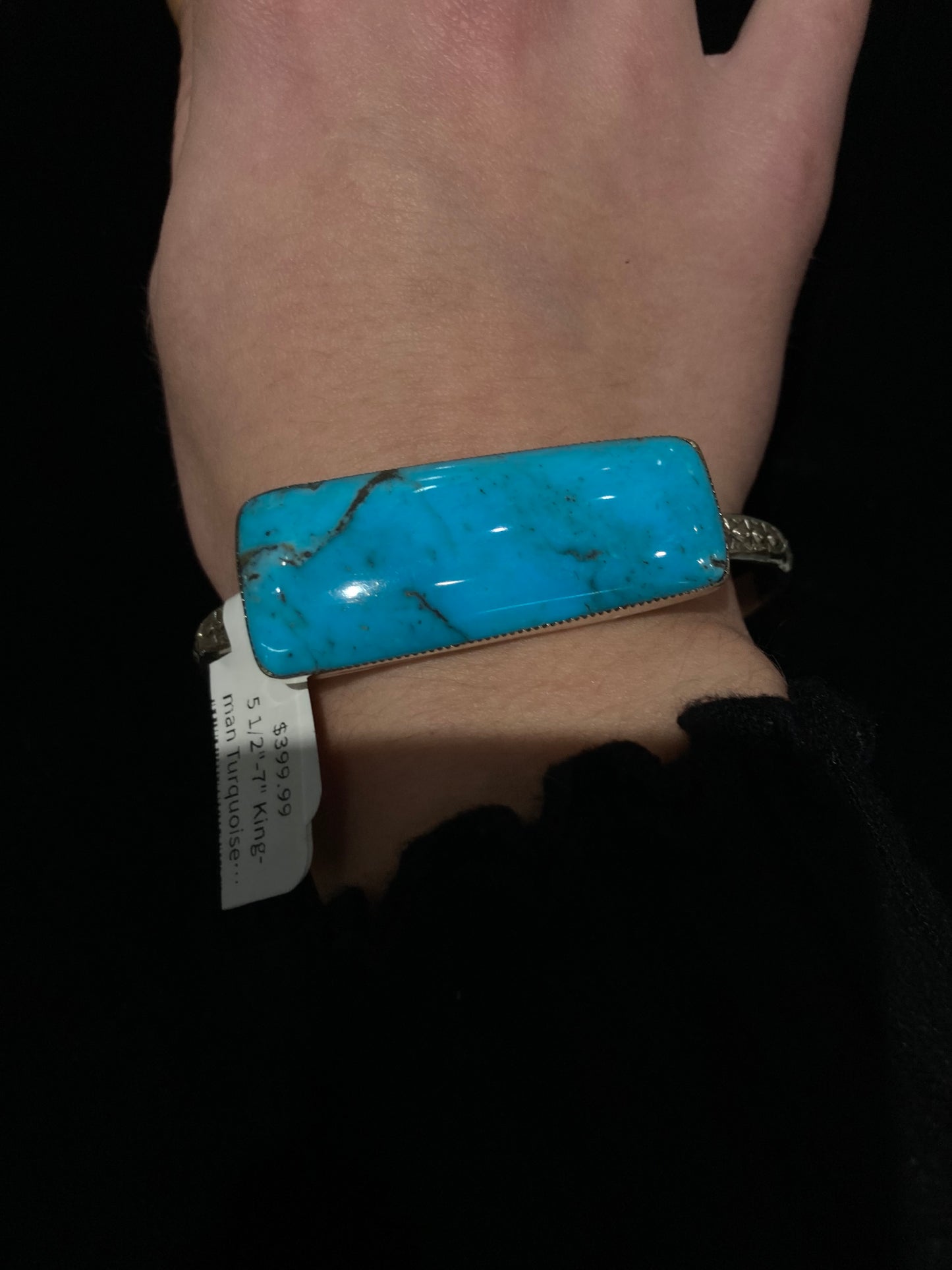 5 1/2"-7" Kingman Turquoise Bar Cuff by Bucky Belin, Navajo