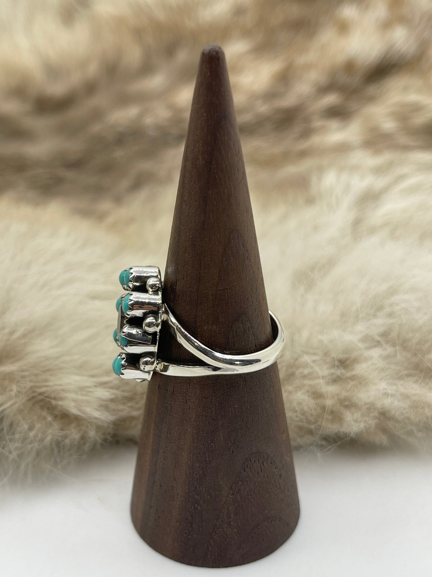 5.0 Turquoise & Quartz Ring by Sheena Jack, Navajo