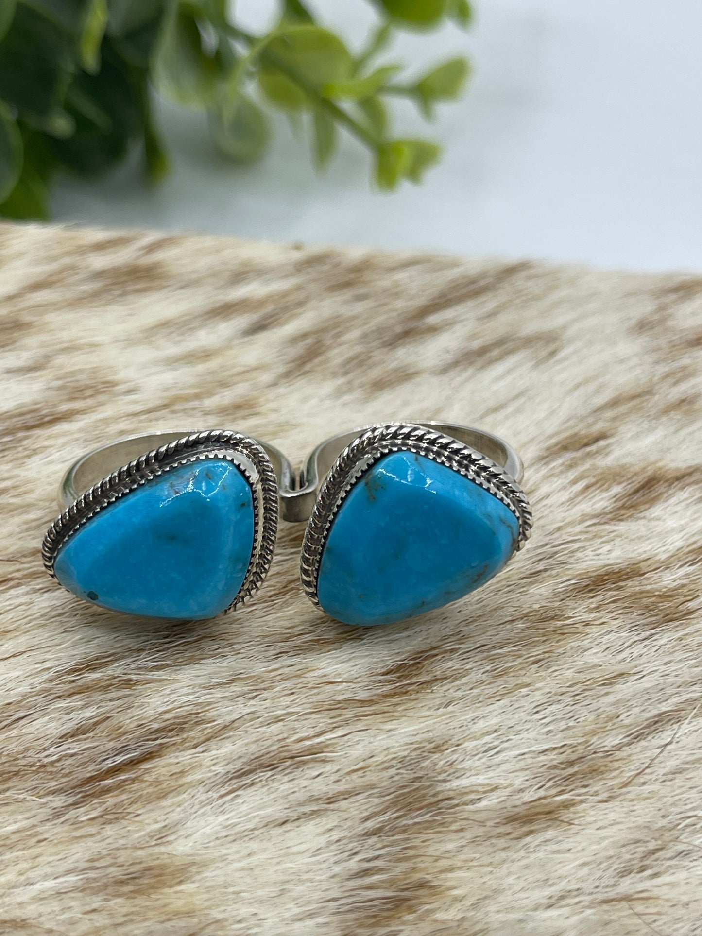 7.0 & 8.0 Turquoise Double Finger Ring by Bucky Belin, Navajo