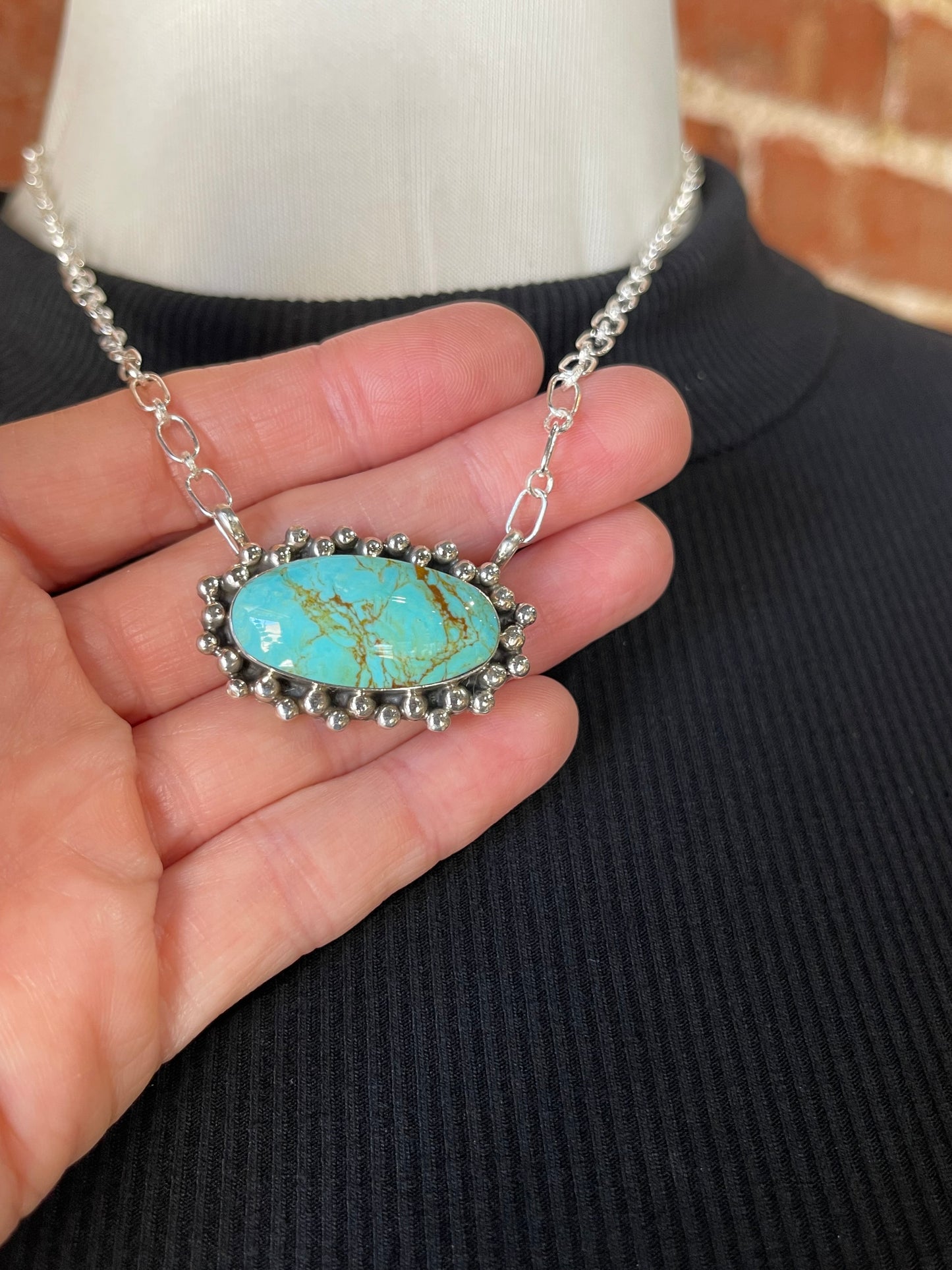 18" Kingman Turquoise Oval Necklace by Gregg Yazzie, Navajo