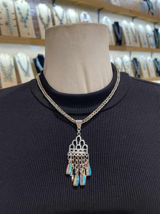 18" Handmade Chain Reversible Coral & Turquoise Rain Cloud Necklace by Smokey Gchachu, Zuni