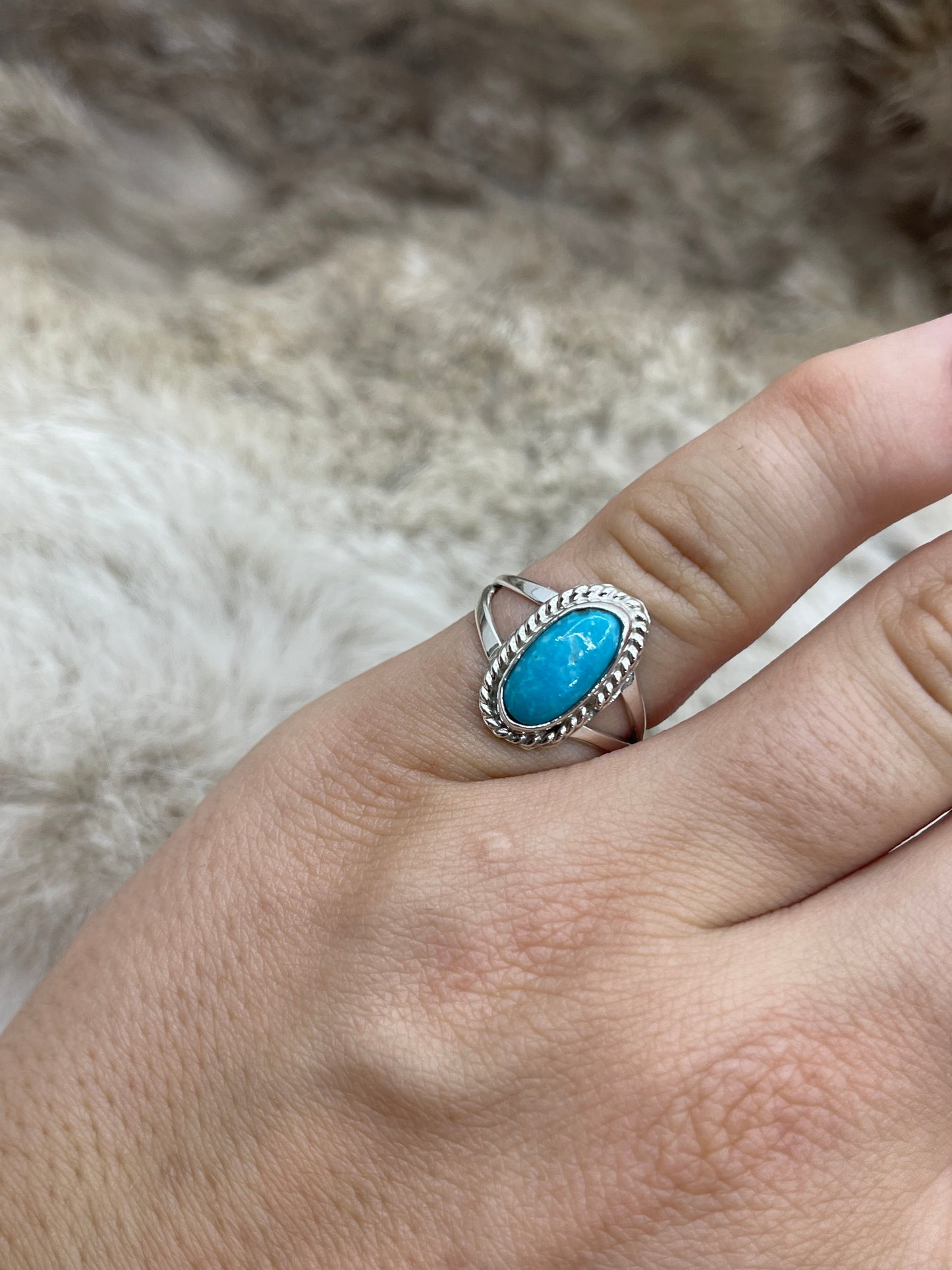 7.0 Single Oval Turquoise Ring by Gerald Joe, Navajo