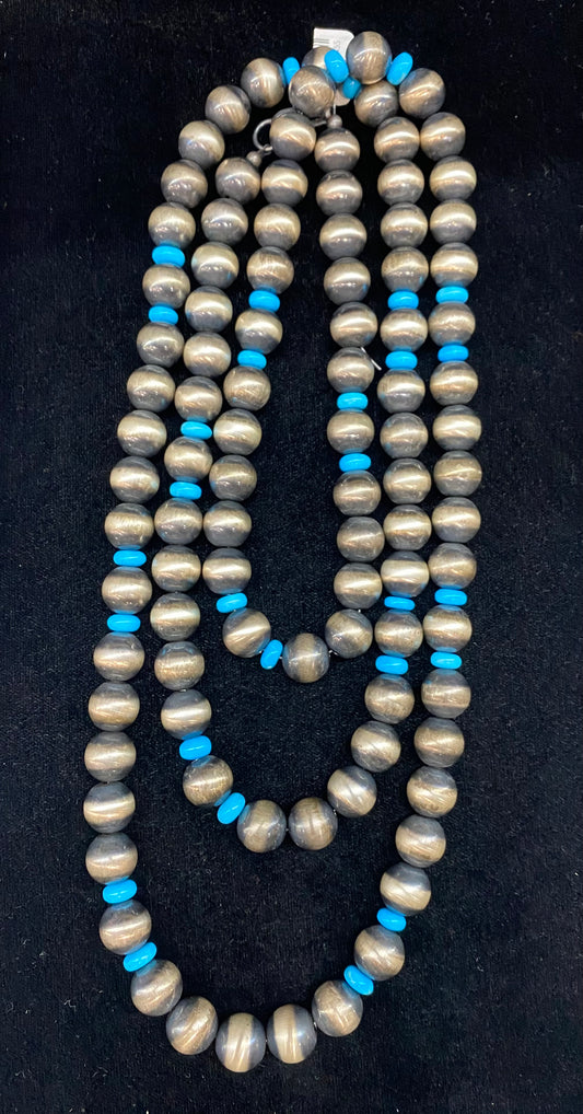 60" 14mm Navajo Pearl and Sleeping Beauty Turquoise
