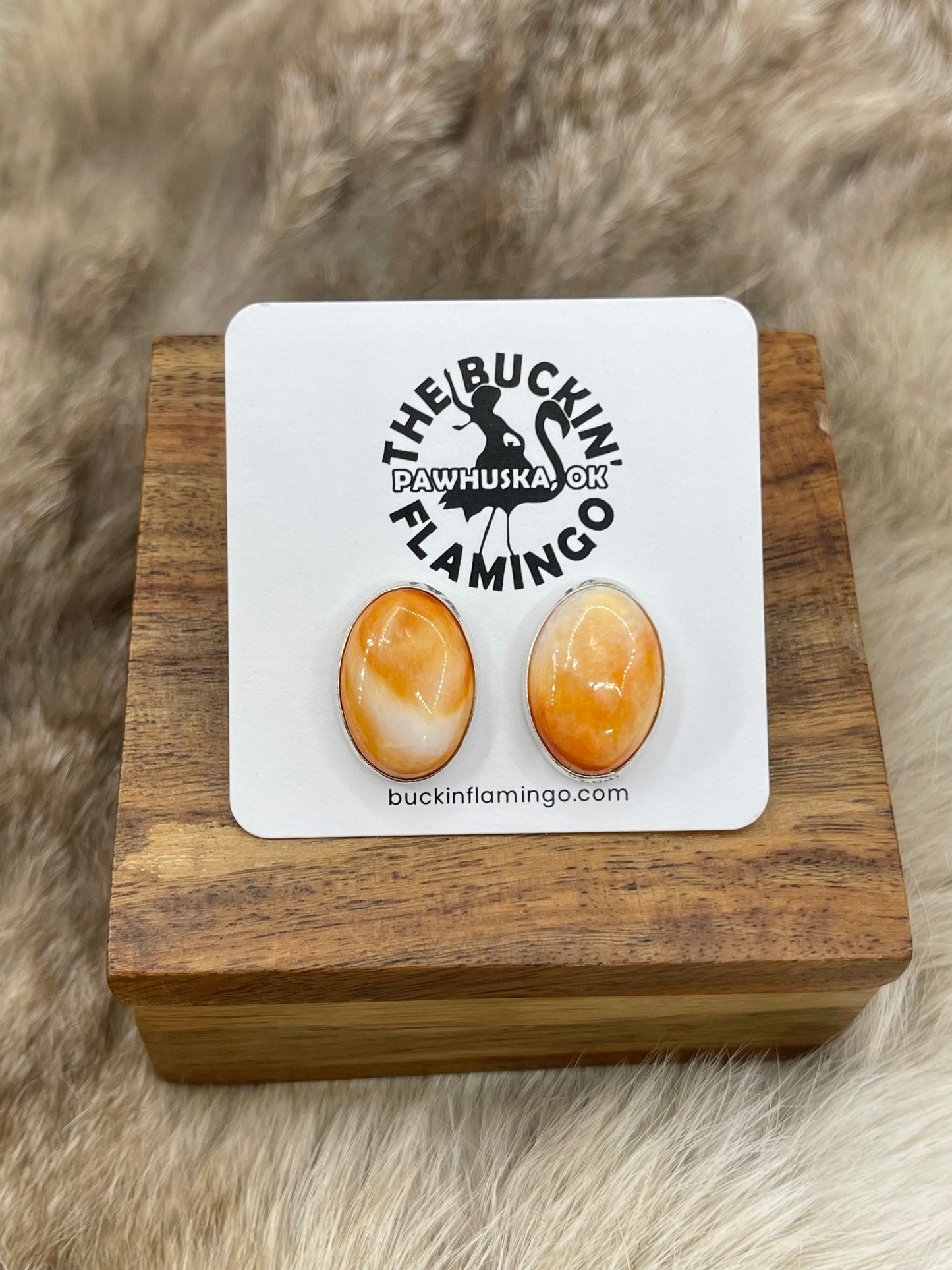 Orange Spiny Oyster Oval Post Earrings