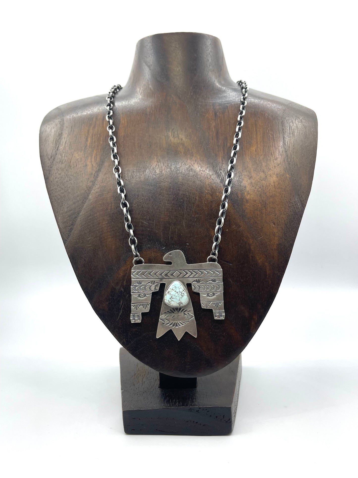 19" Golden Hills Turquoise Thunderbird Necklace by Rick Enriquez, Navajo