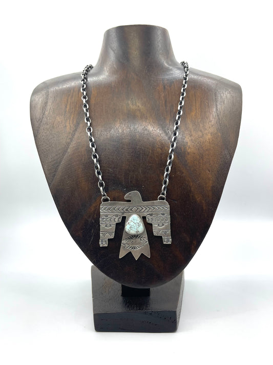 19" Golden Hills Turquoise Thunderbird Necklace by Rick Enriquez, Navajo