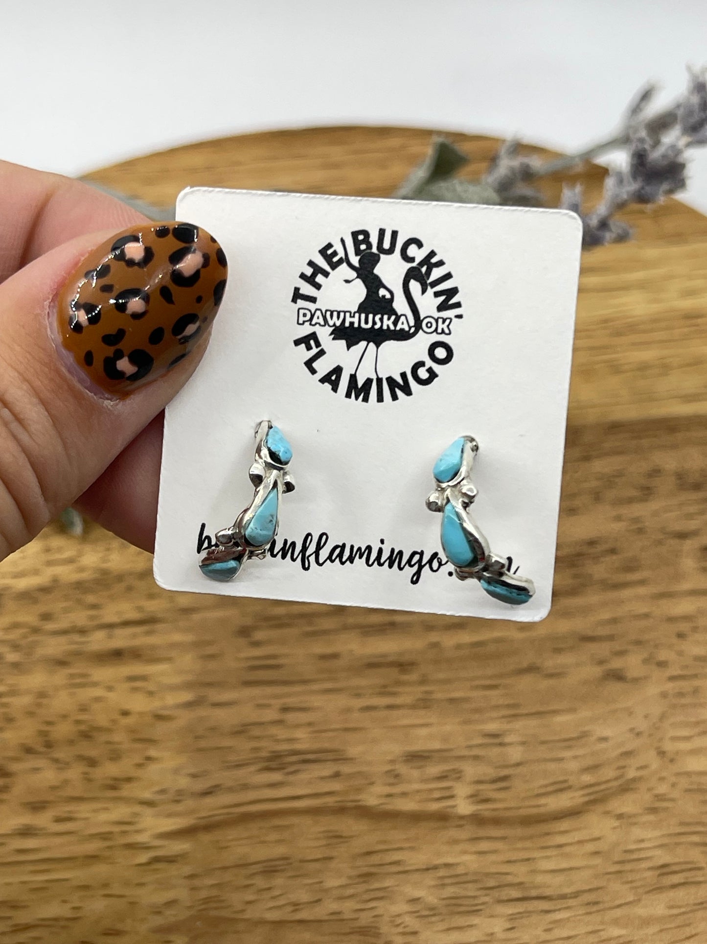 Turquoise Teardrop Mini Half Hoop Post Earrings by Bryce Vacit, Navajo