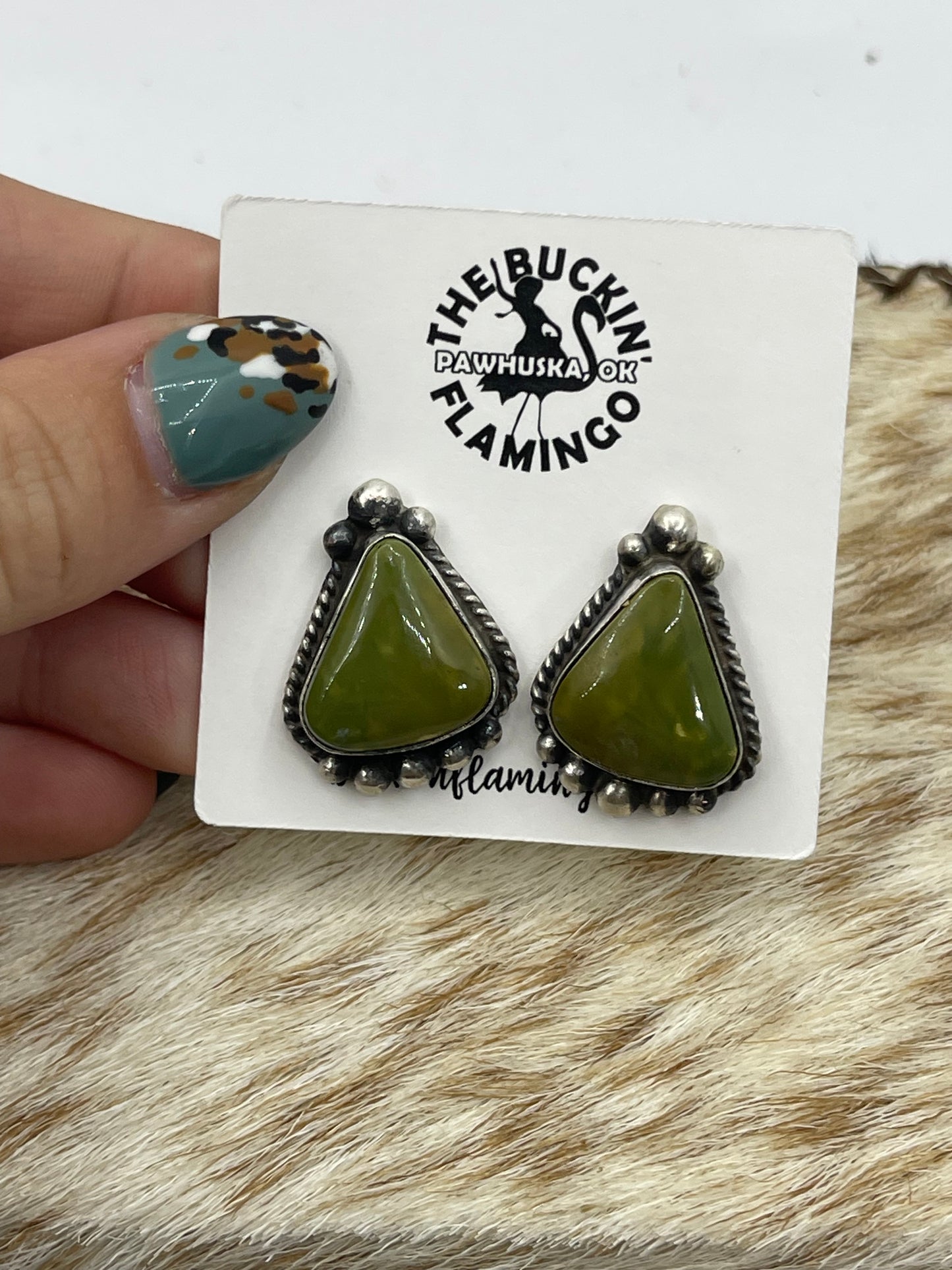 LOT 58 B 1/25    Royston Turquoise Post Earrings by Elouise Kee, Navajo