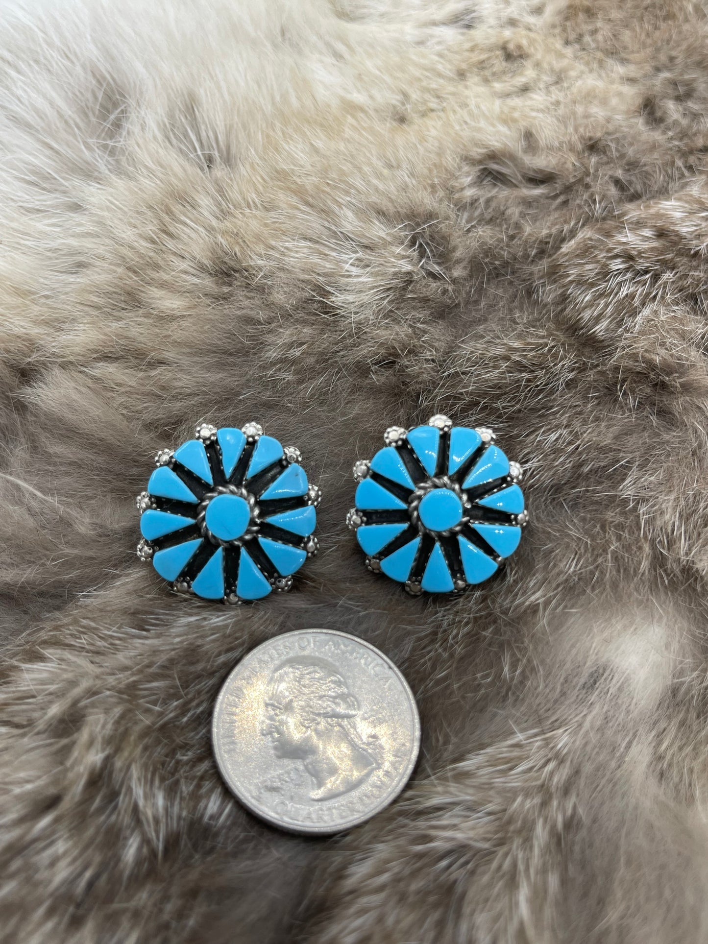 Genuine Turquoise Cluster Earrings by Melinda Chavez, Zuni
