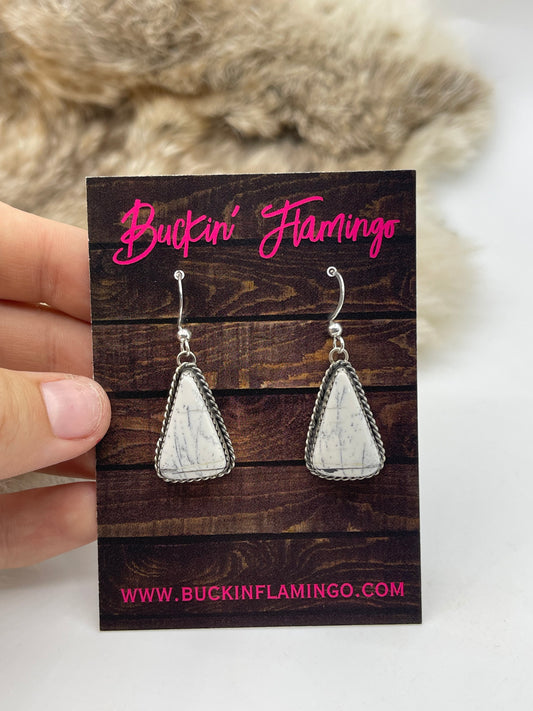 White Buffalo Dangle Earrings by Virginia Becenti, Navajo