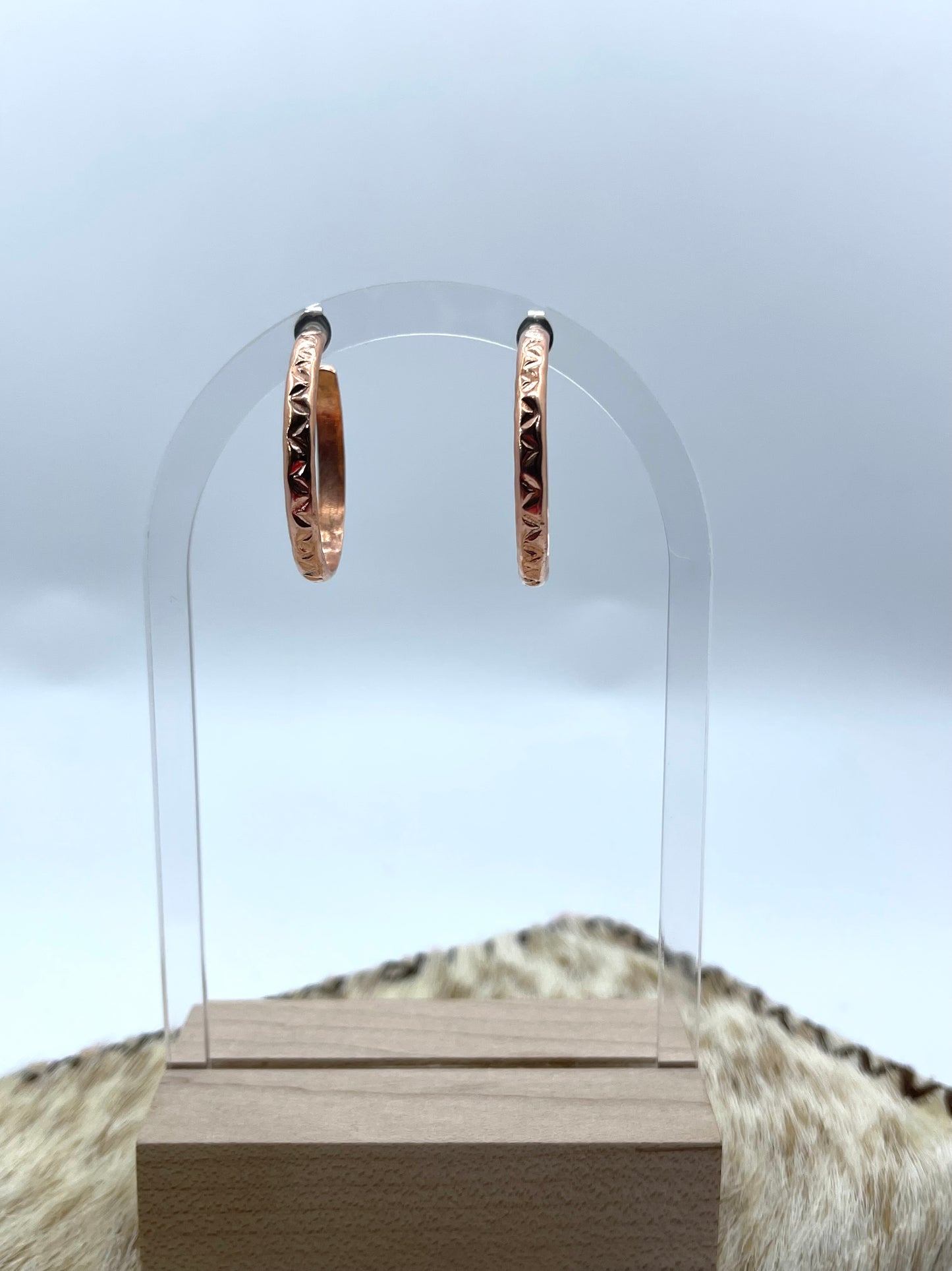 Stamped Copper Hoop Earrings by Elaine Tahe, Navajo