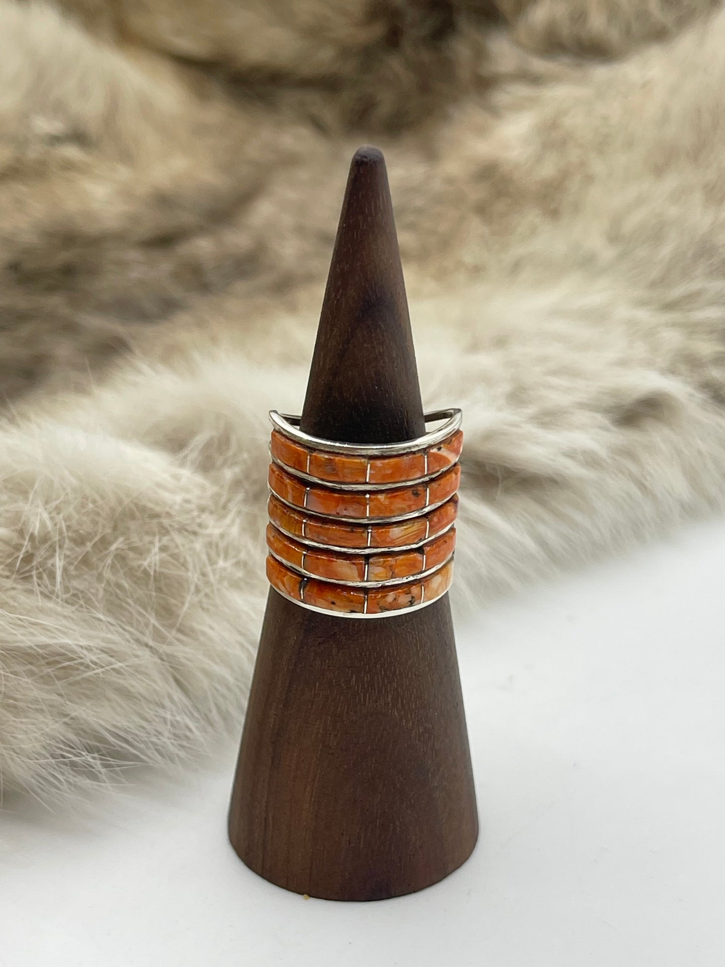 7.5 Orange Spiny Oyster Ring by Debbie Livingston, Navajo