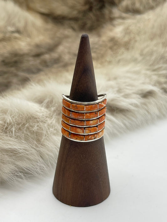 7.5 Orange Spiny Oyster Ring by Debbie Livingston, Navajo