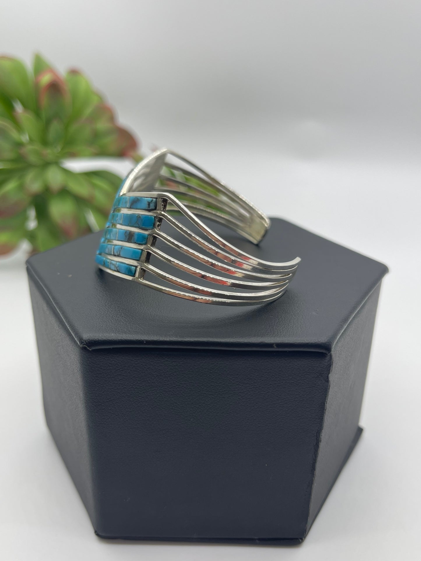 6.25" 5 Row Inlaid Turquoise Chevron Cuff