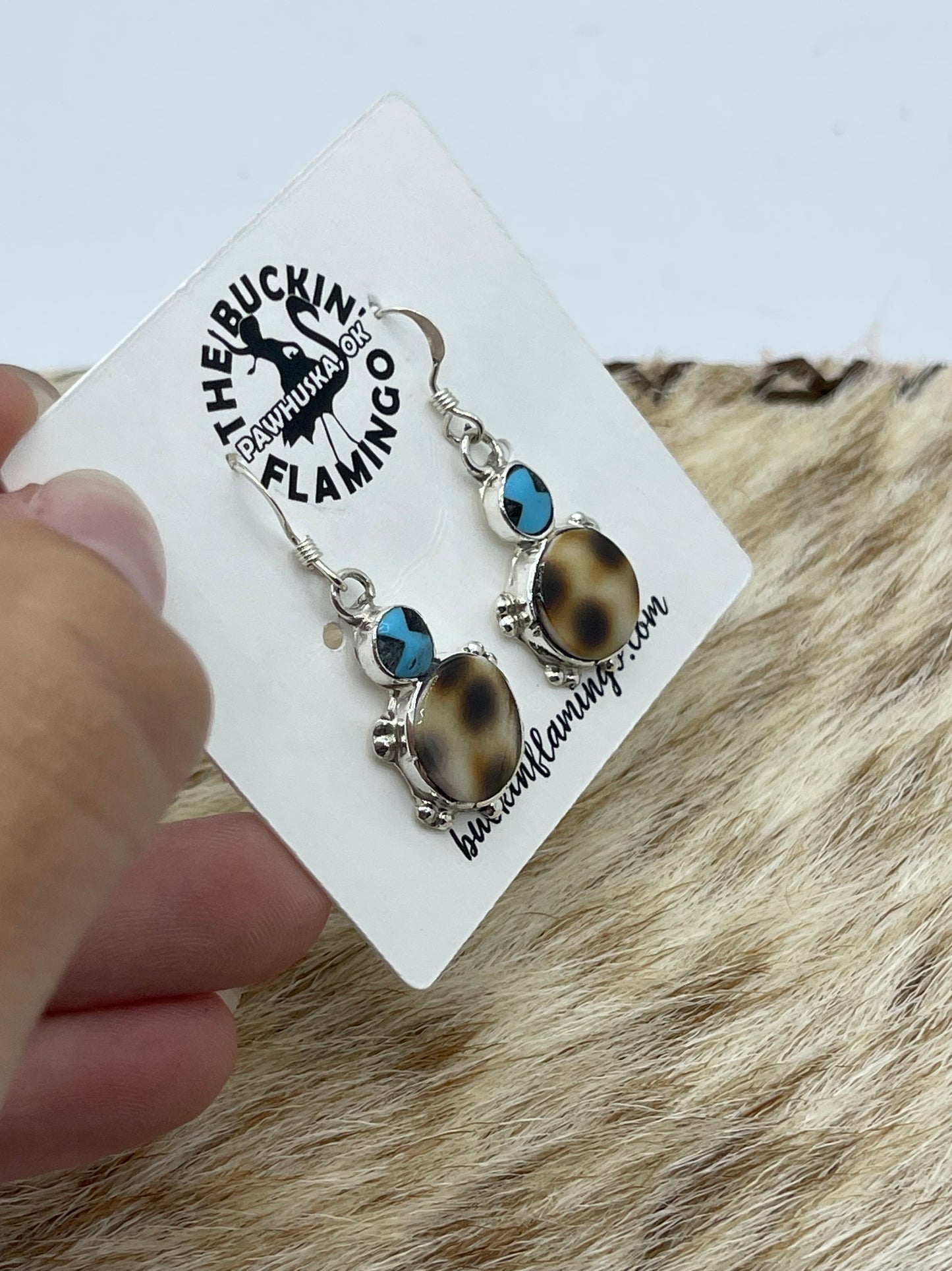 Turquoise and Turtle Shell Dangle Turtle Earrings by Kathryn Qualo, Zuni