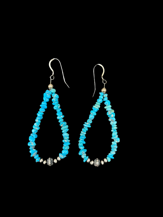 Sleeping Beauty Turquoise with Navajo Saucers Dangle Earrings