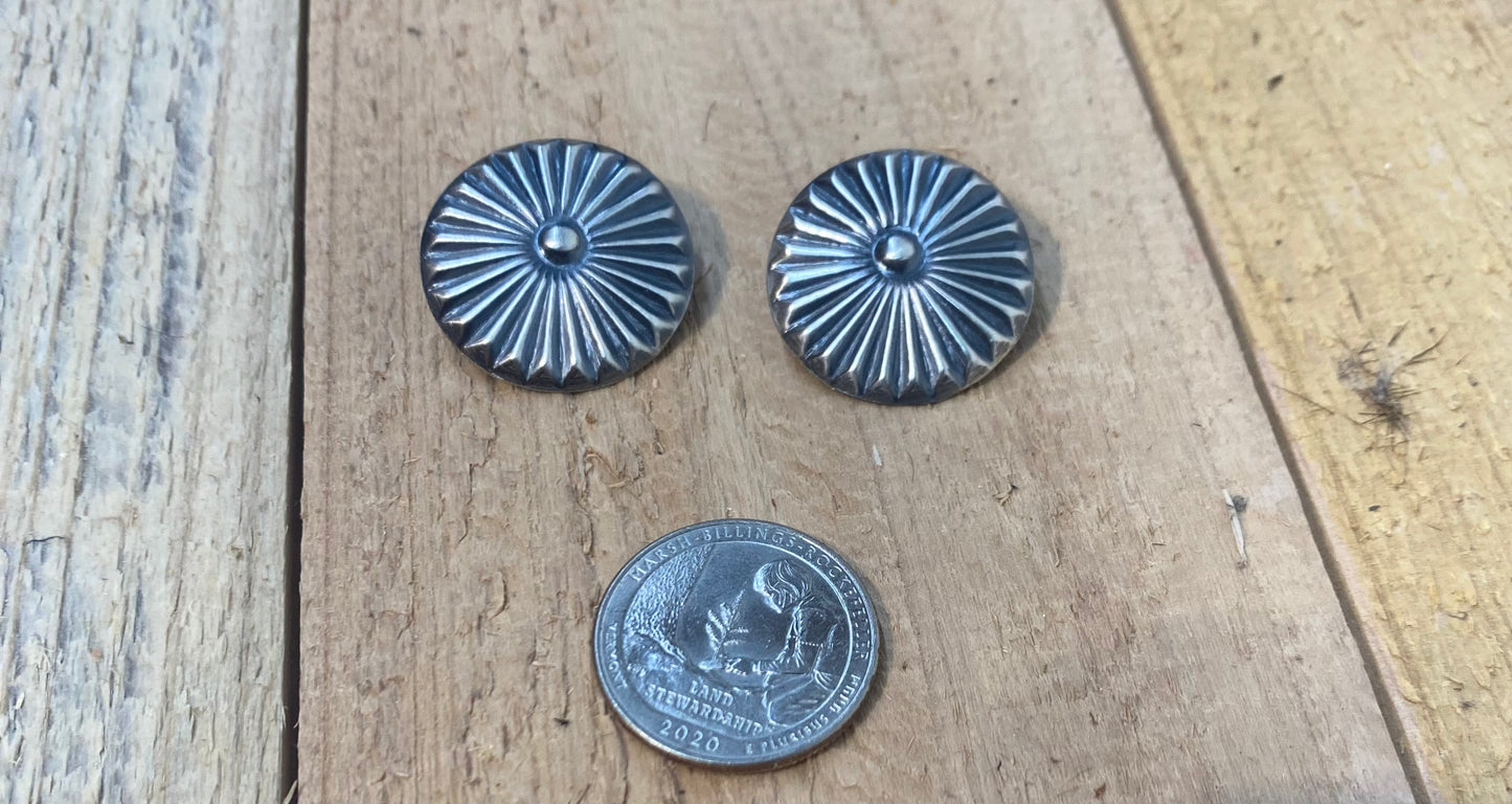 Hand Stamped Sterling Silver Concho Earrings by Rita Daye