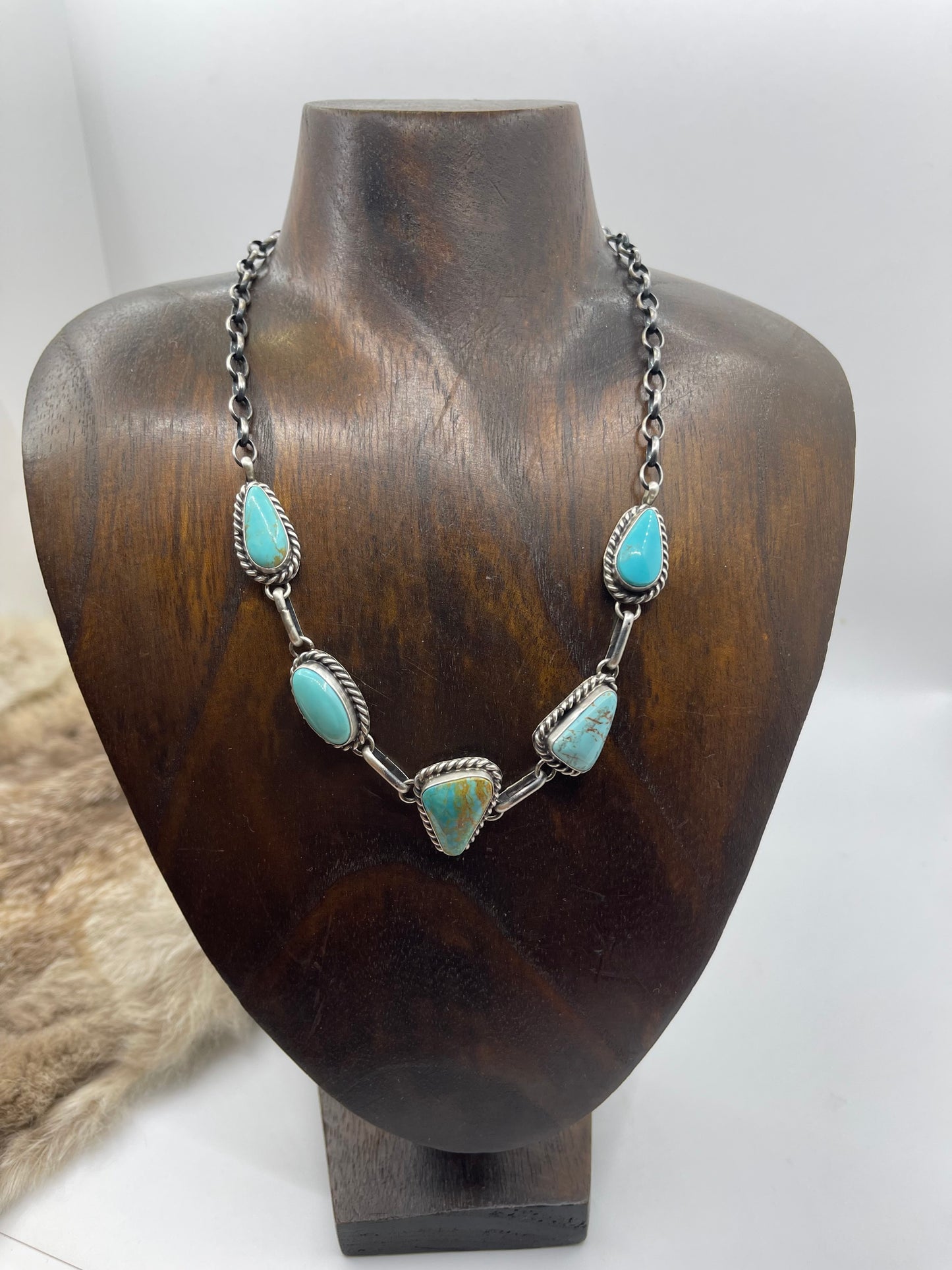 16" 5 Stone Kingman Turquoise Choker by Augustine Largo, Navajo