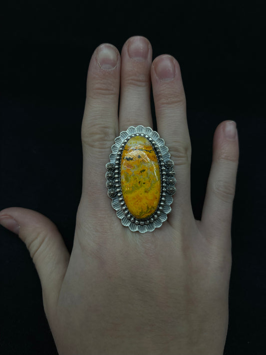 8.0 Bumblebee Jasper Oval Ring by J.Piaso, Jr. Navajo