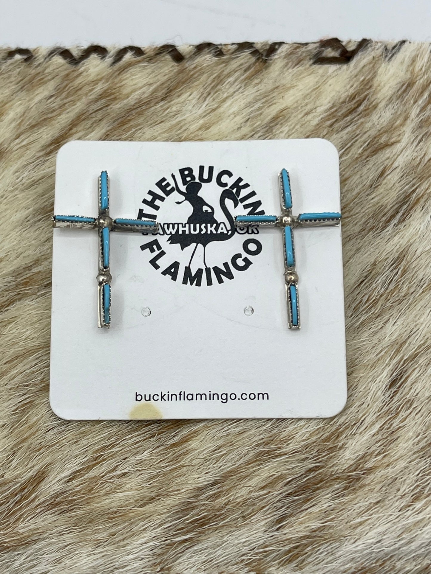 Sleeping Beauty Turquoise Cross Post Earrings by Ashley Laate, Zuni