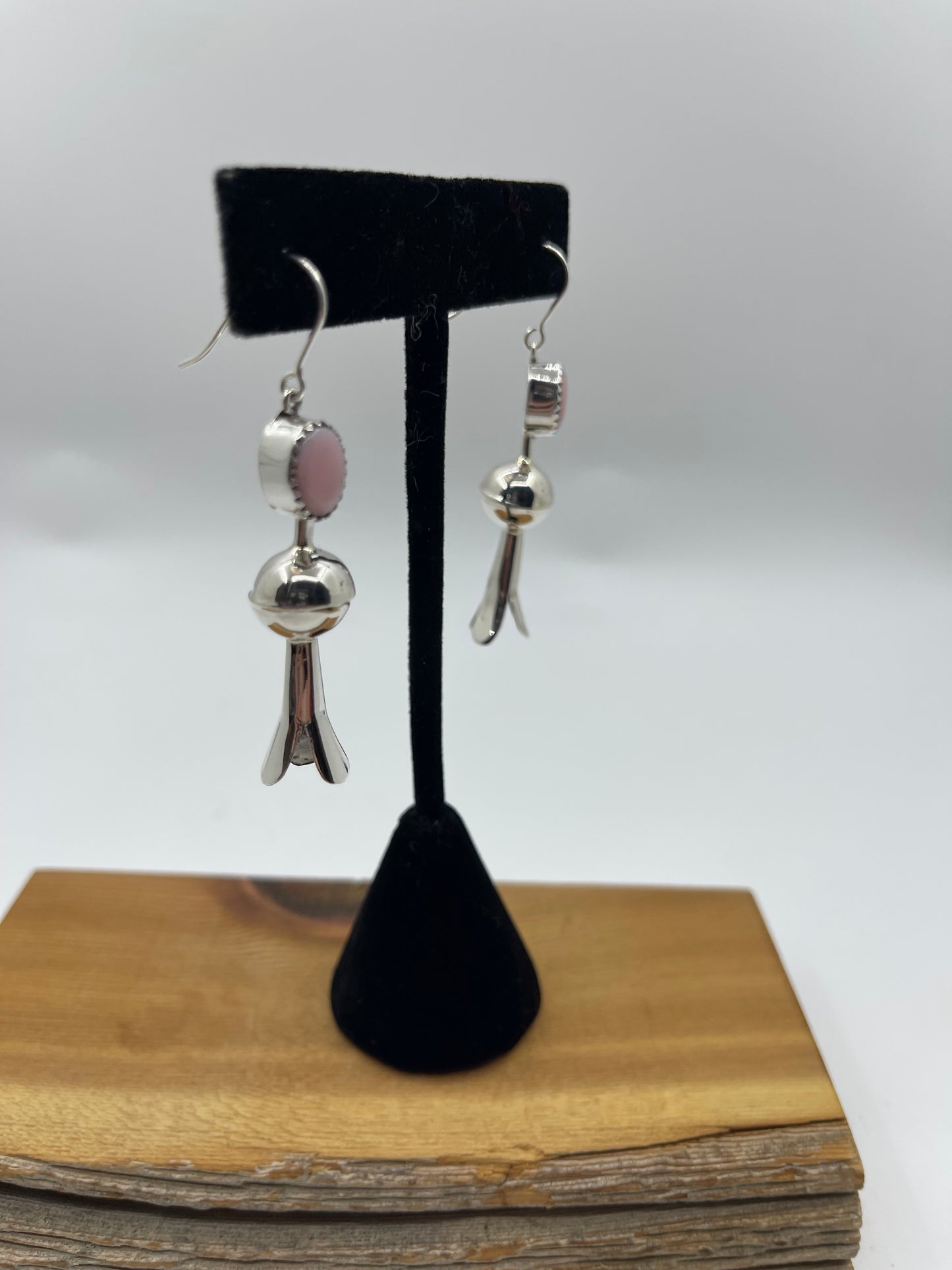 Pink Conch Shell Blossom Dangle Earrings by Emily Tsosie, Navajo