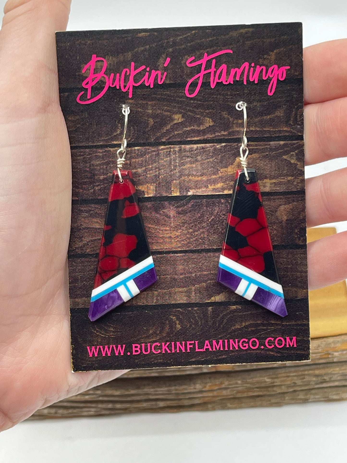 2 1/4" Red Multi Stone Dangle Earrings