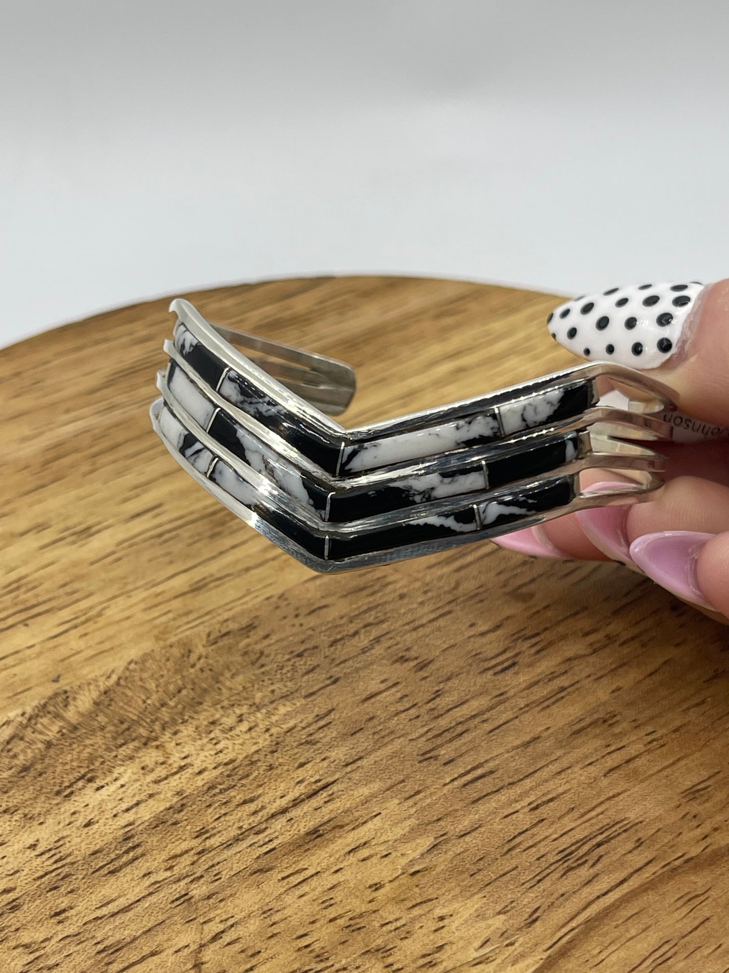 3 Row White Buffalo Chevron Cuff by Jamie Johnson, Navajo