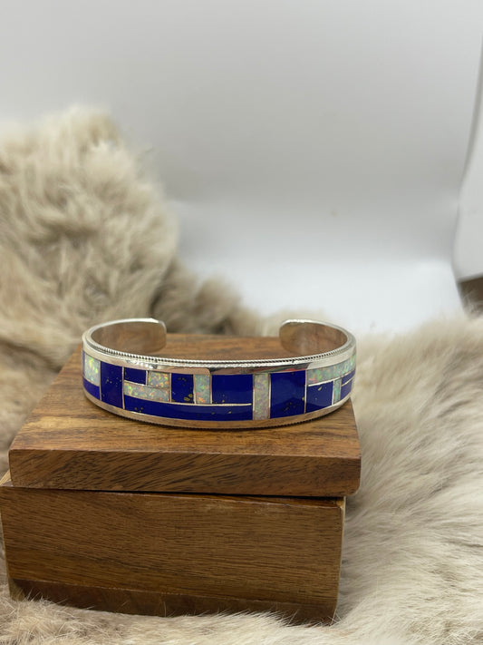 6.75" Blue Lapis & White Opal Inlay by Glendora Booga