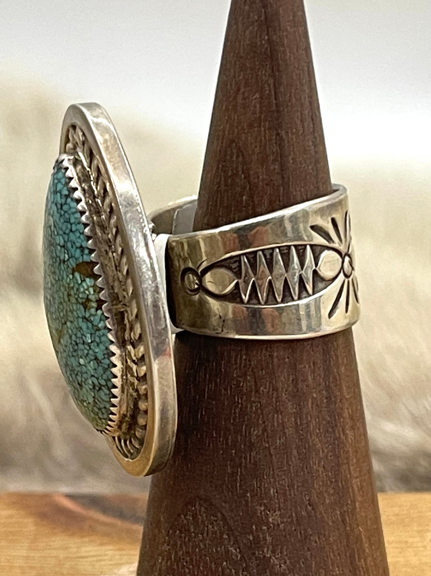 Adjustable Kingman Web Turquoise Ring