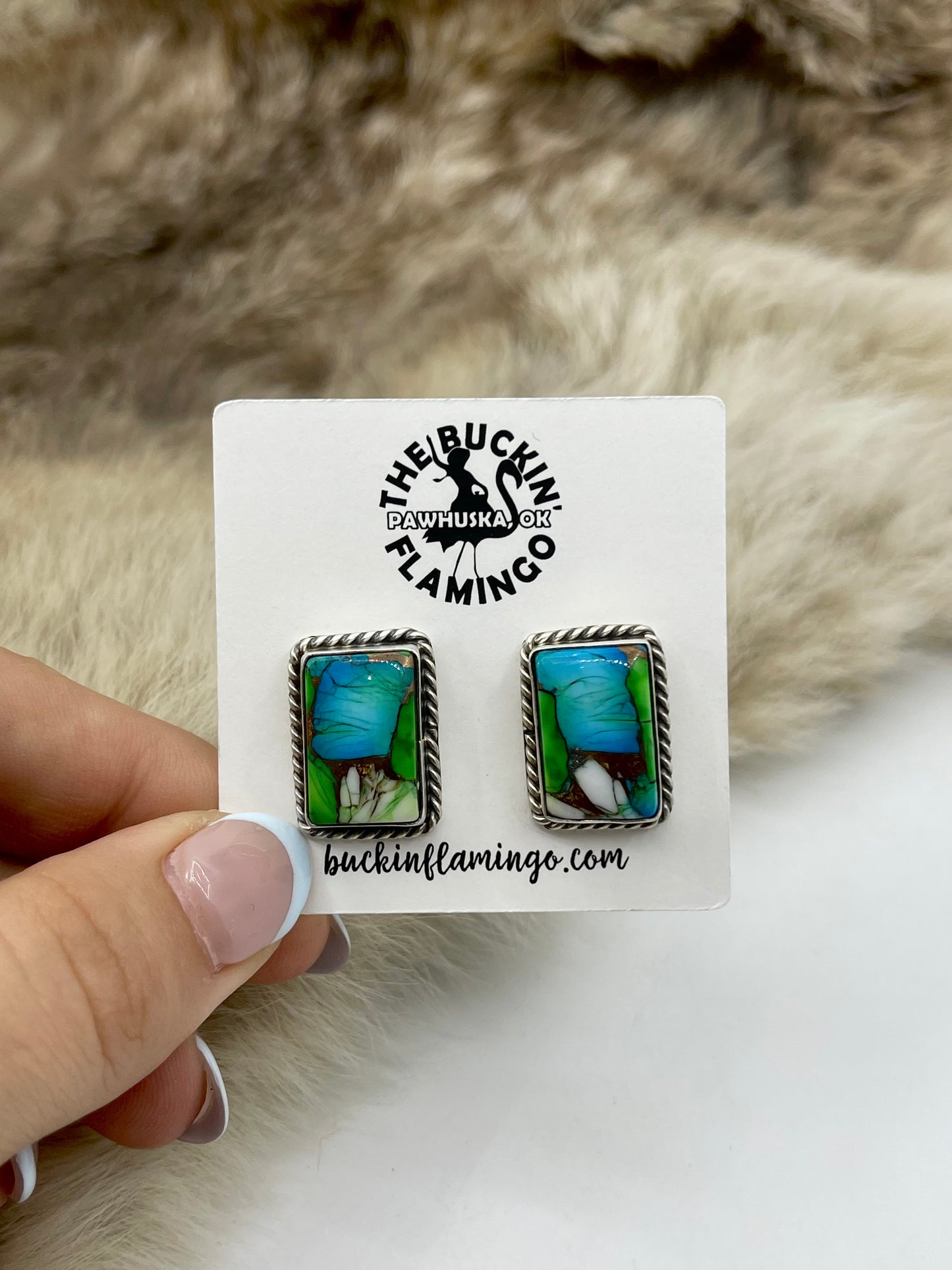 PEACOCK DAHLIA POST EARRINGS BY CHASSITY BELONE, NAVAJO