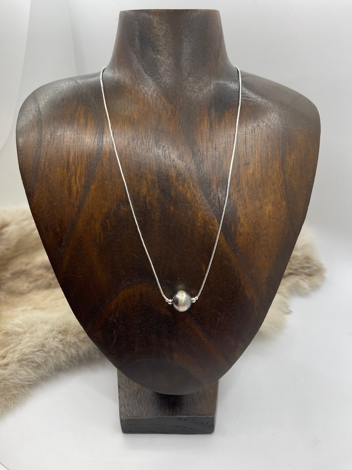 17" 12mm Navajo Style Pearl on Liquid Silver Necklace