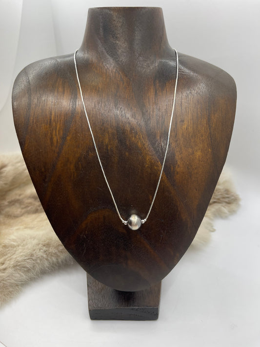 17" 12mm Navajo Style Pearl on Liquid Silver Necklace