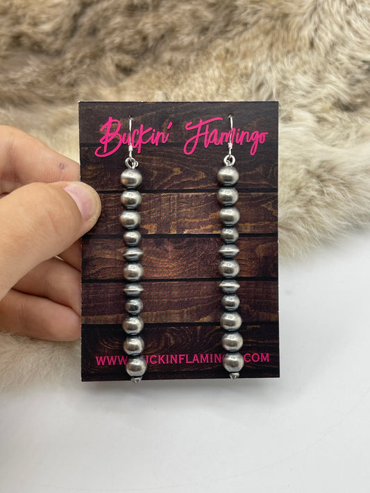 Navajo Style Pearl Long Dangle Earrings by Lucinda Sardo, Navajo