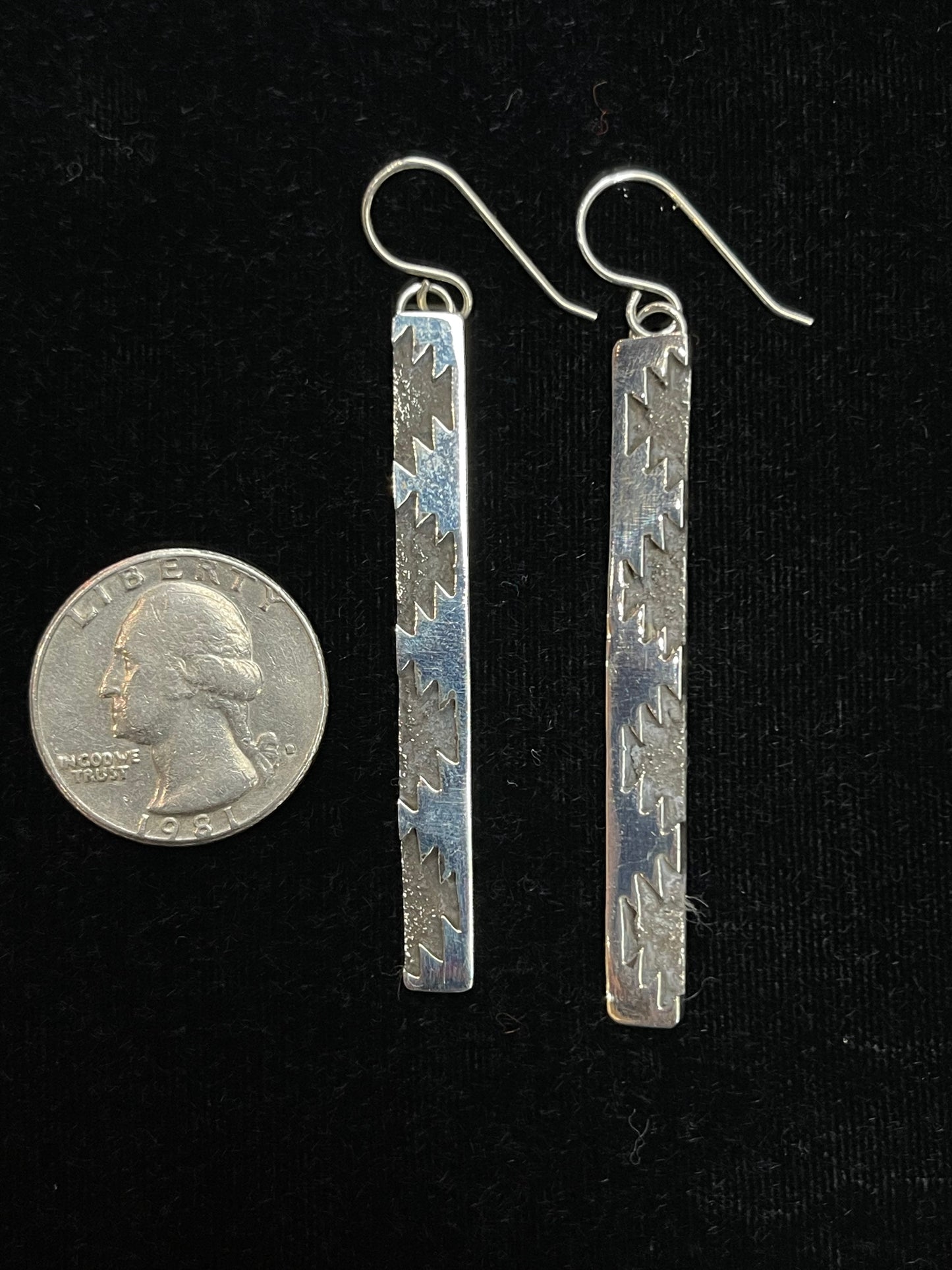 2 1/2" Stamped Sterling Silver Earrings by Marie Jackson, Navajo