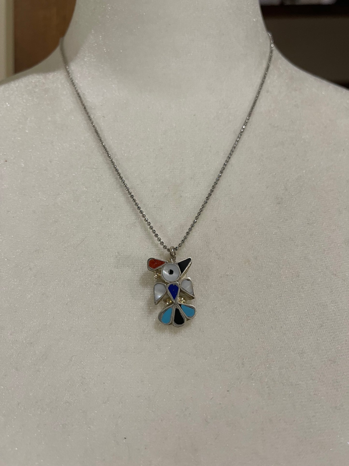 18" Multi Color Inlay Bird Necklace by P.Y, Zuni