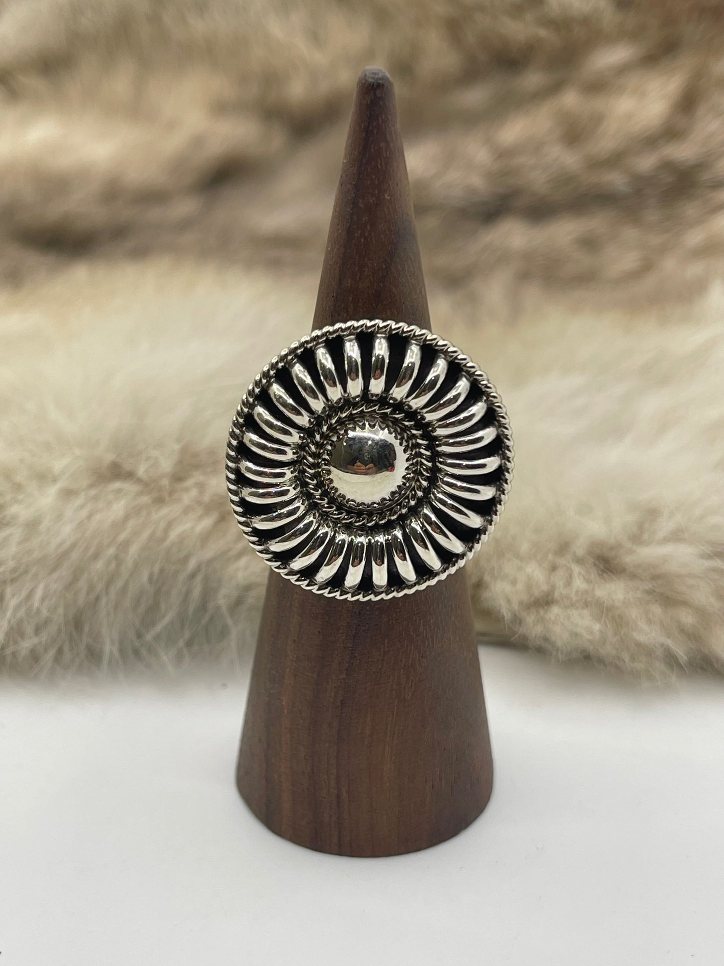 6.0 Ribbed Melon Style Ring by Thomas Charley, Navajo