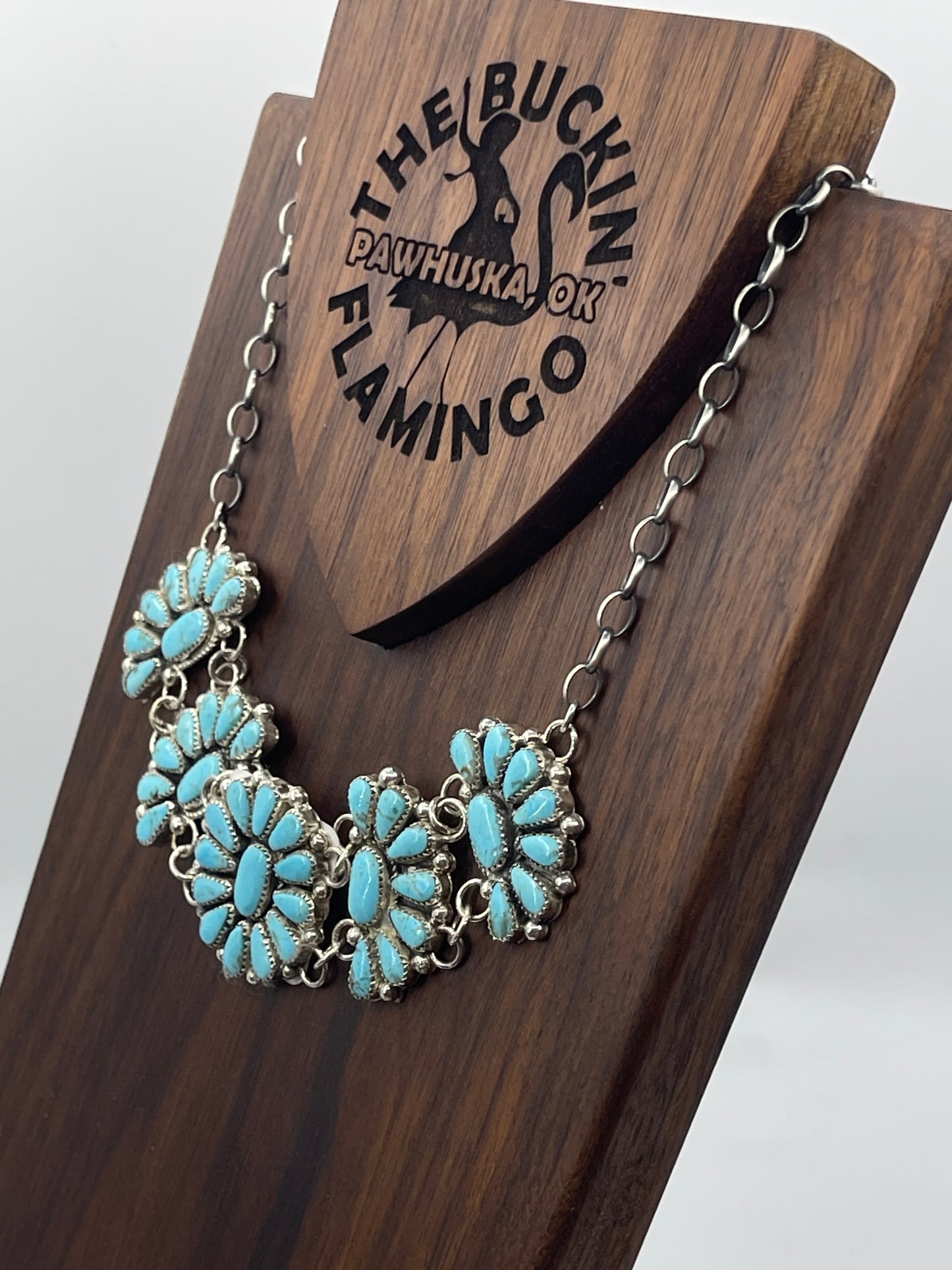 17" Adjustable Turquoise Cluster Choker Necklace by Alicia Wilson, Navajo (Matrix Varies)