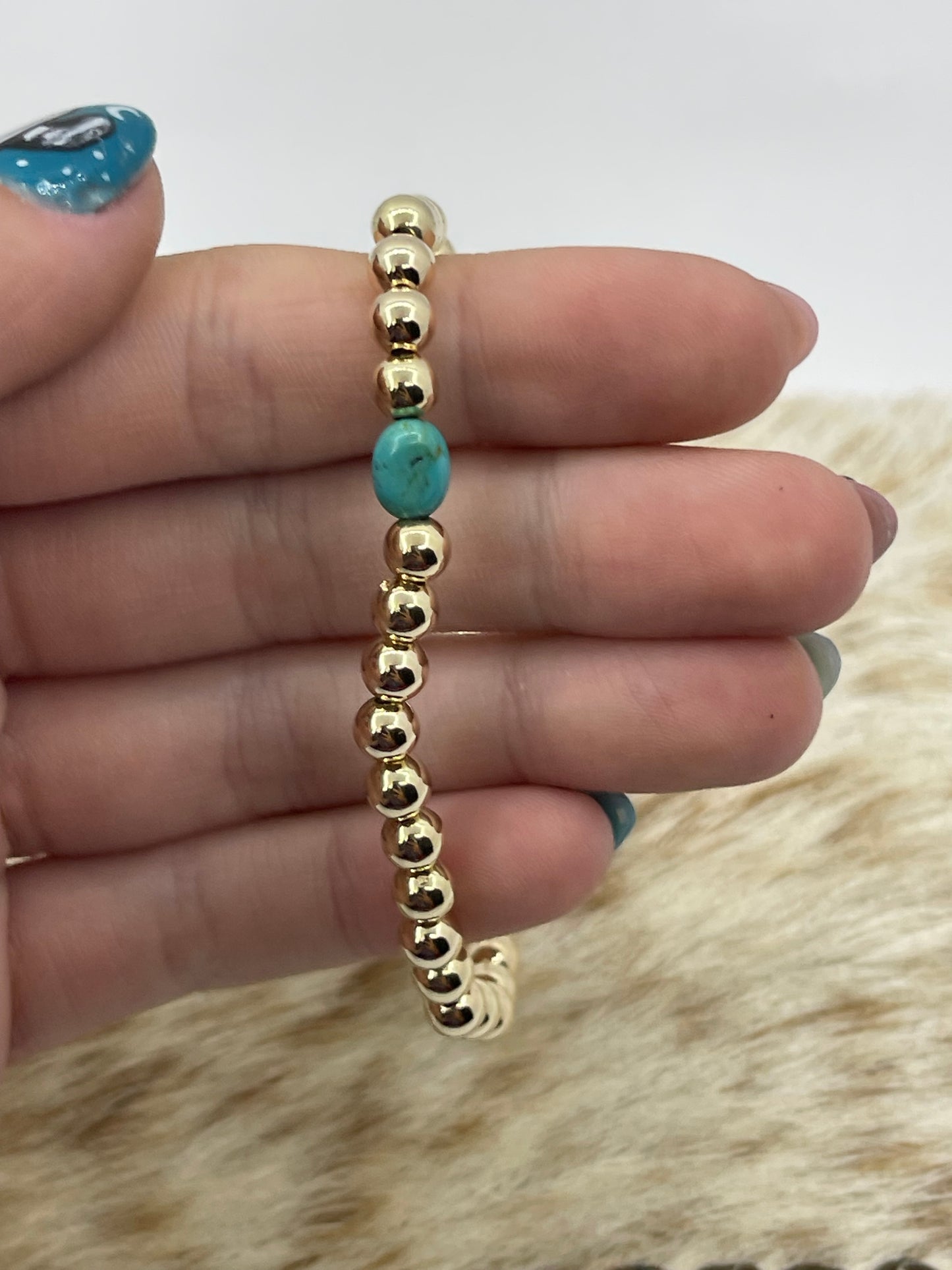 6 1/4" Stretchy 14k Gold Filled Bracelet with a Turquoise Stone