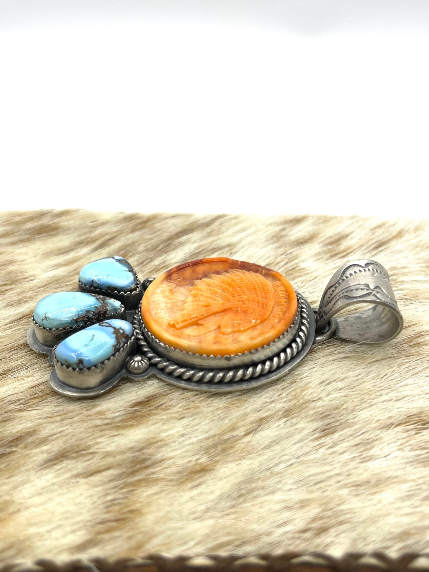 Spiny Orange & Golden Hills Turquoise Pendant