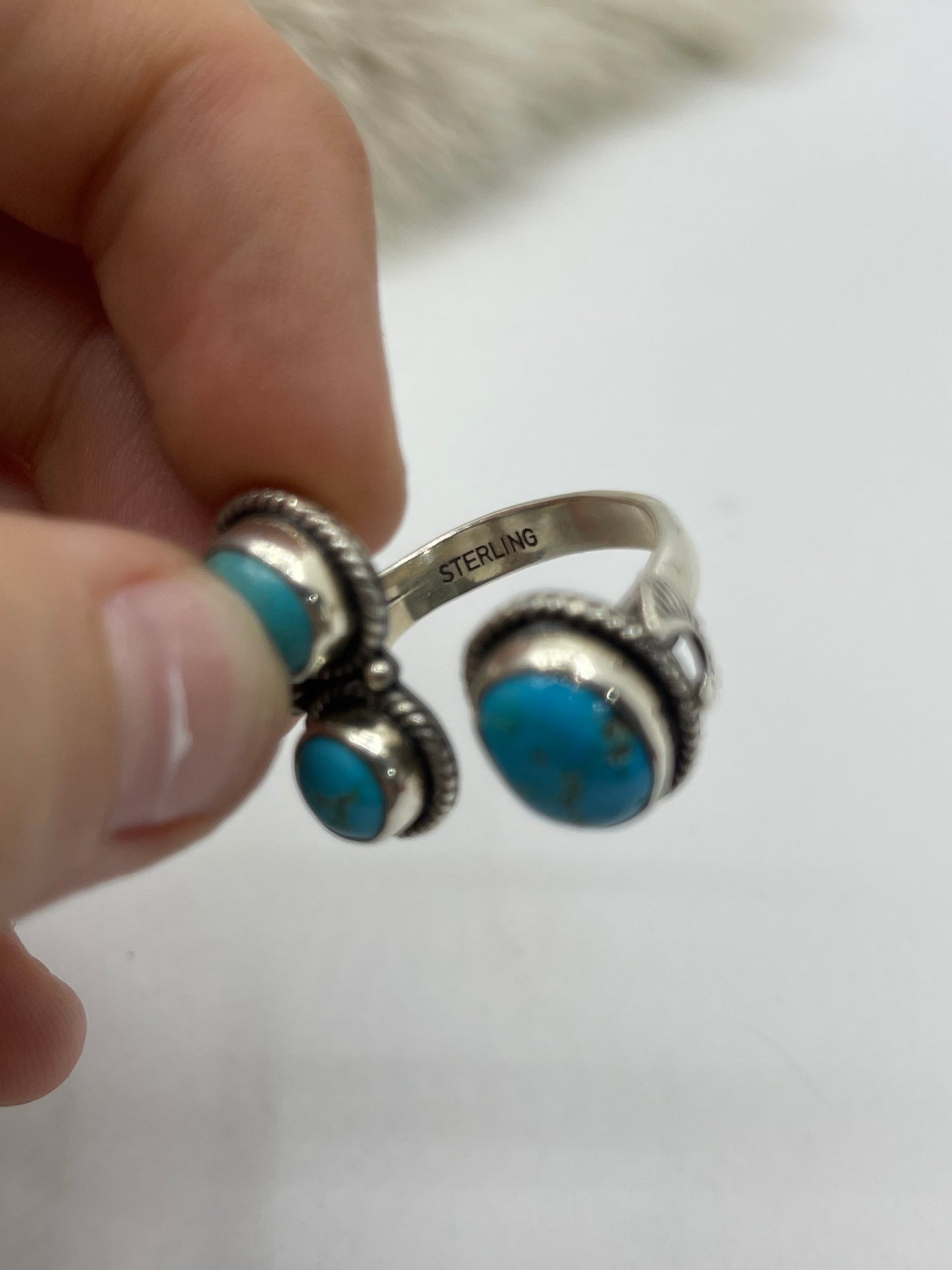 7.0 3 Stone Sleeping Beauty Turquoise Ring