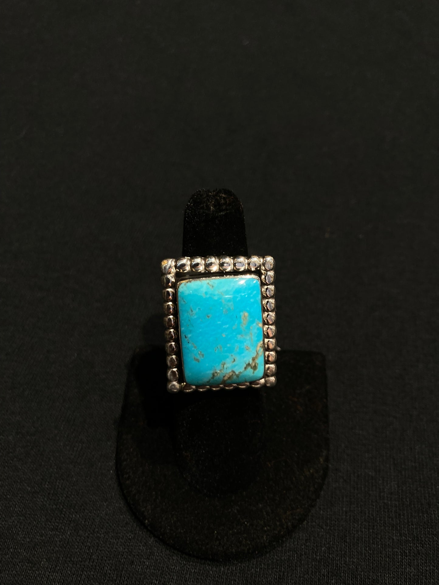 6.0 Kingman Turquoise Square Ring by Greg Yazzie, Navajo