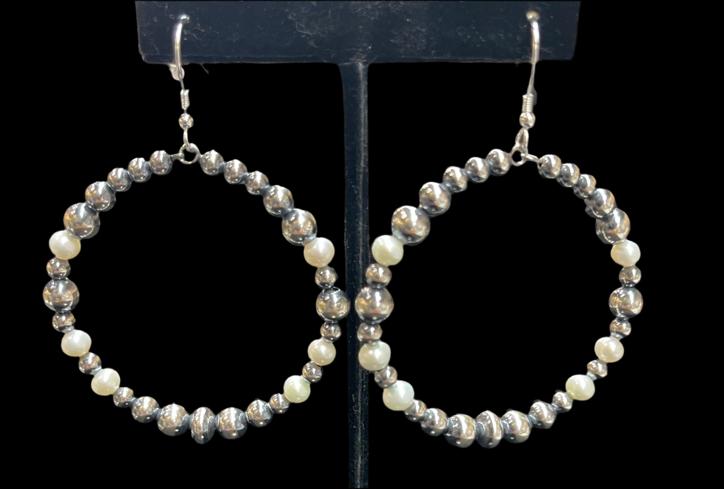 Graduated Navajo Pearl and Freshwater Pearl Hoops Dangles