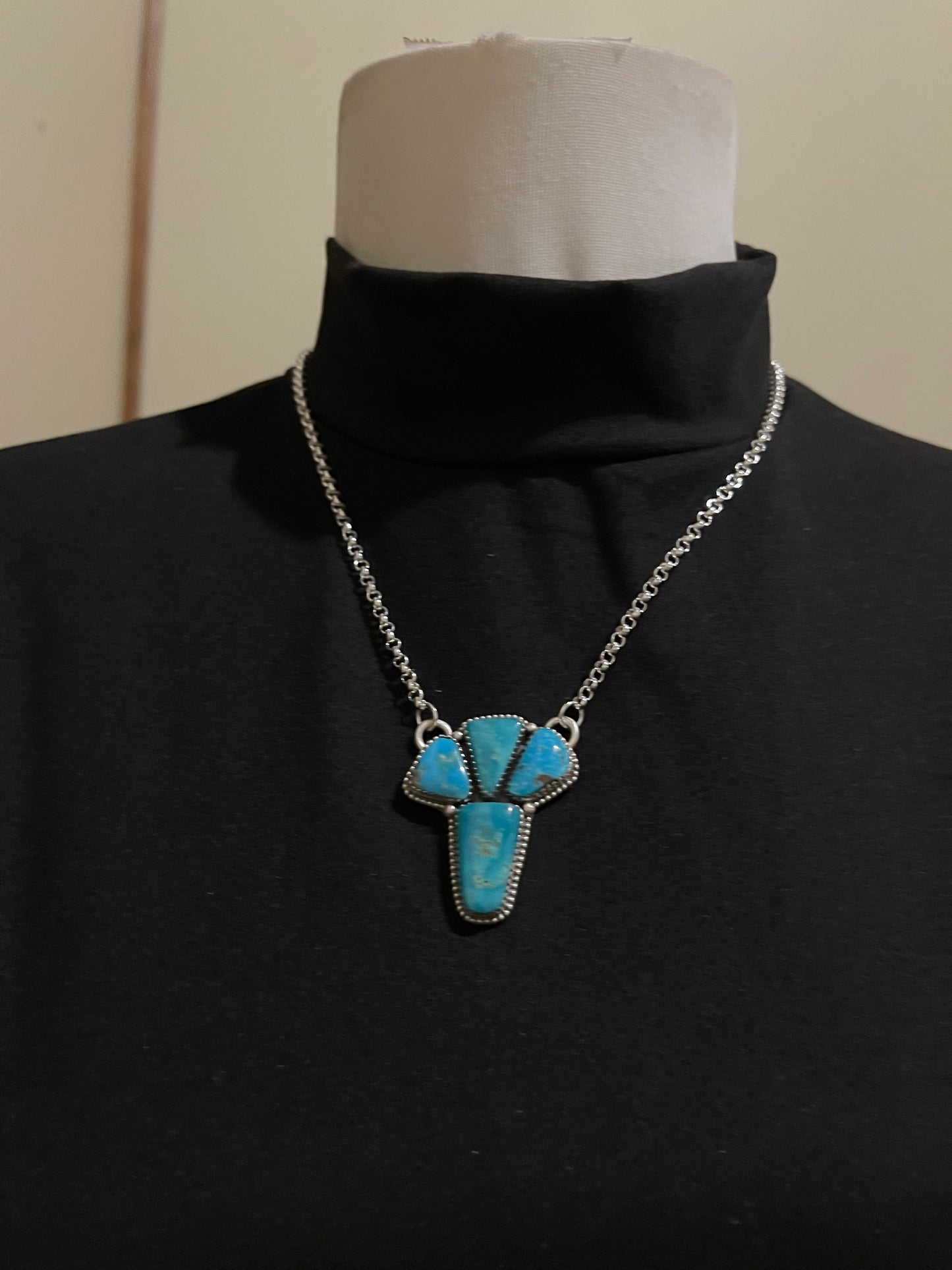 17" 4 Stone Kingman Turquoise Necklace