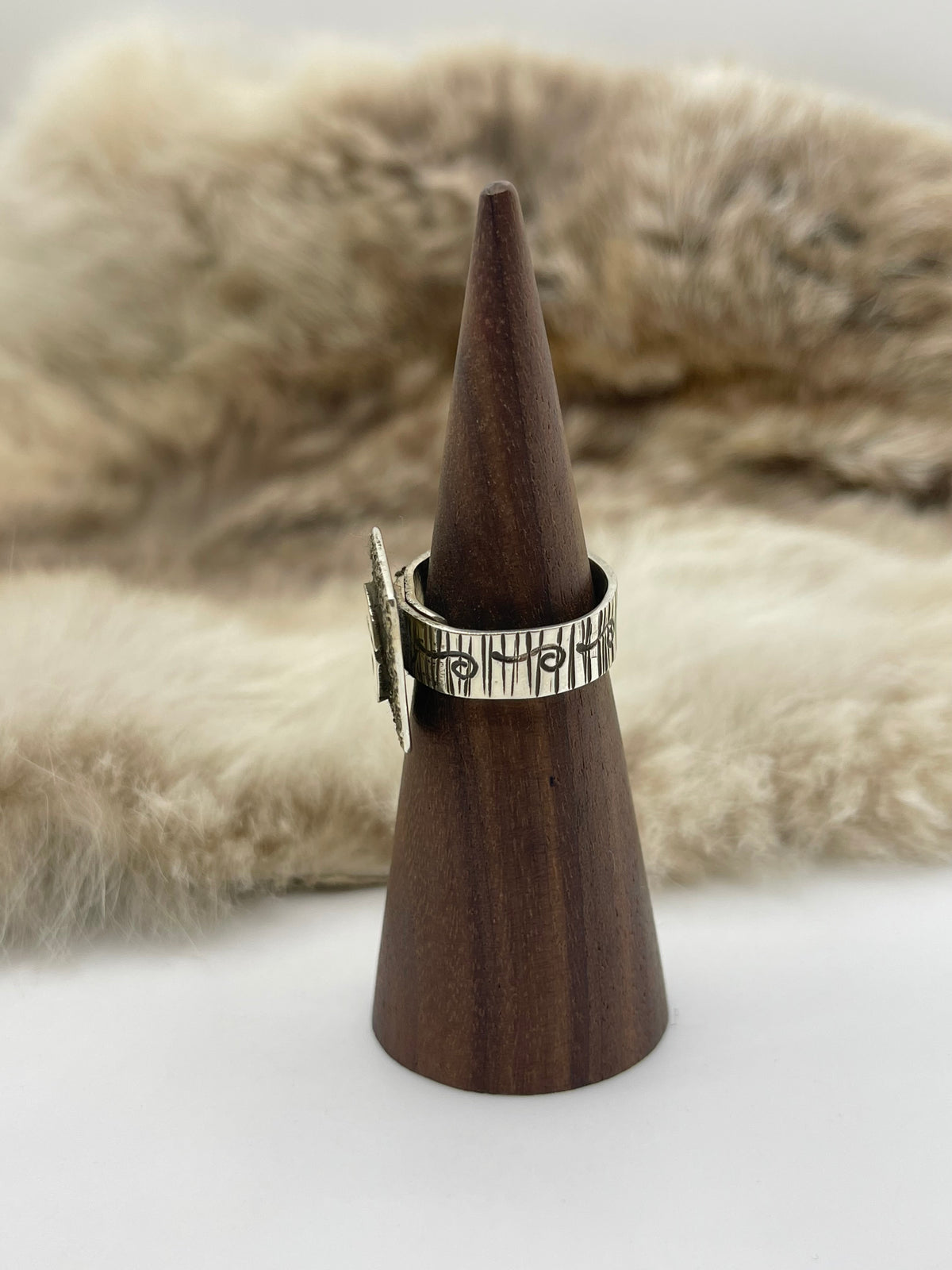 Adjustable 7.0-11.0 Sun Face Ring by Alex Sanchez, Navajo