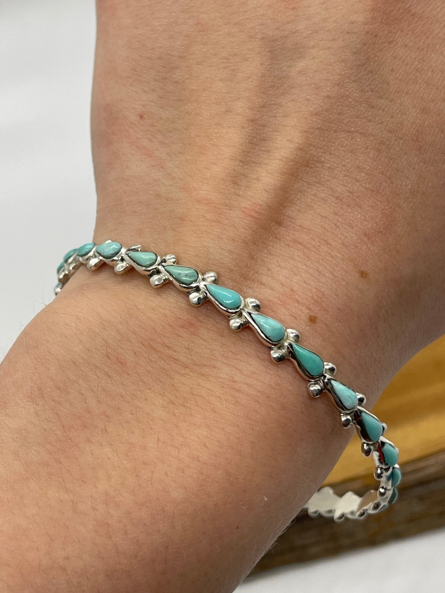 8" Turquoise Teardrop Bangle by Bryce Vacit, Zuni