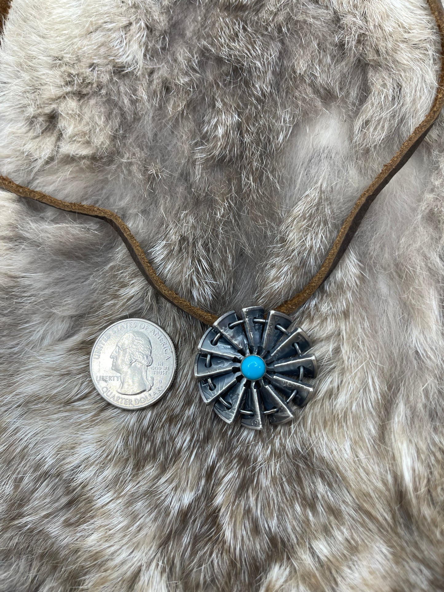 Silver Half Dollar by Bad Bronc 7mm Bale on Adjustable Leather Necklace