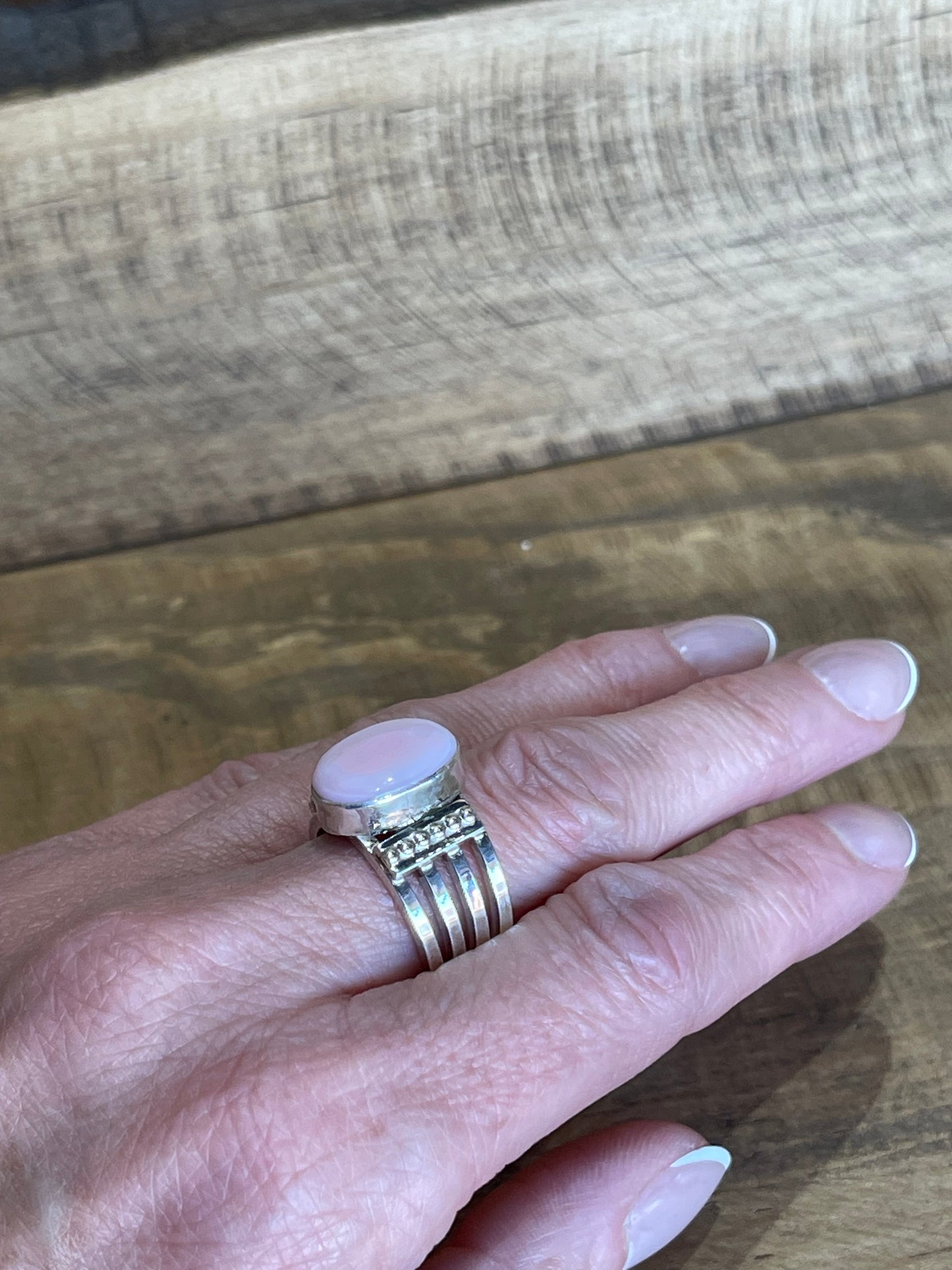 7.0 Pink Conch Oval Ring by Thomas Yazzie, Navajo