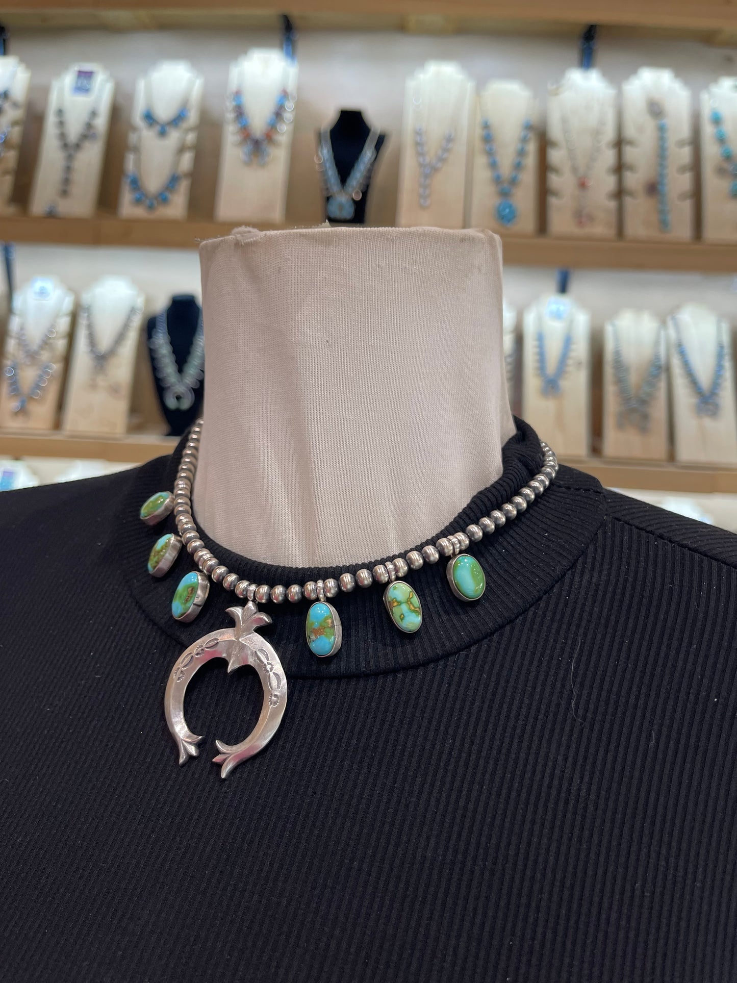 16" 6 Stone Sonoran Gold Turquoise Single Strand Naja Necklace by Letricia Largo, Navajo