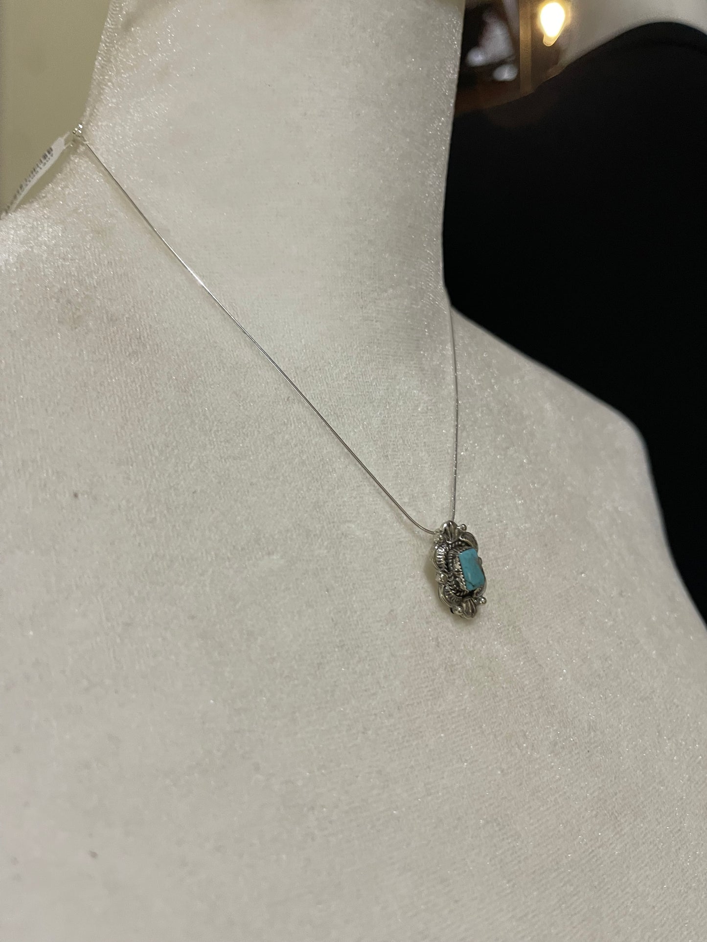 16" Kingman Turquoise Square Necklace by Sadie Jim, Navajo